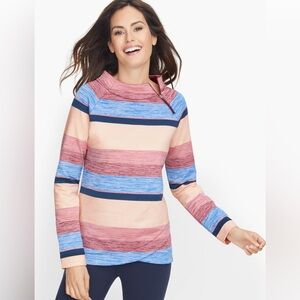Talbots Zip Mock Neck Striped Sports Stretch Pullover Top Sz 1X